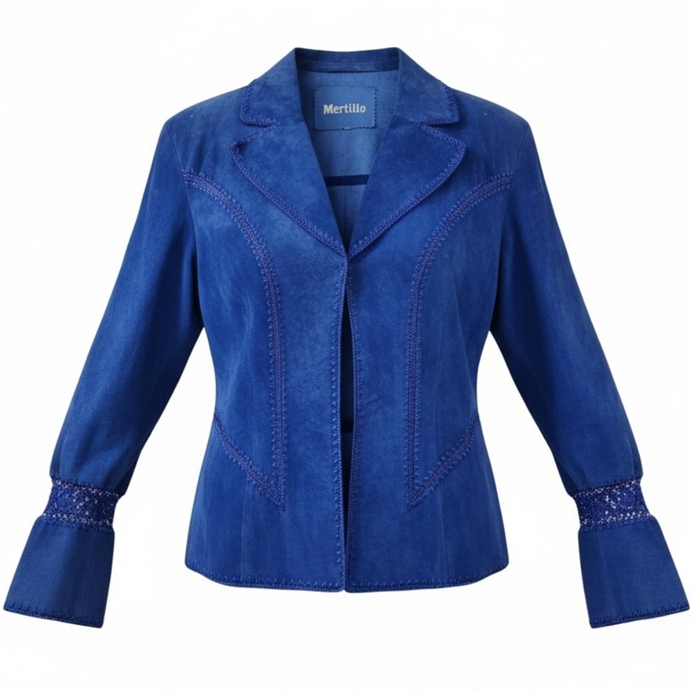 Vintage Mertillo Cobalt Blue Suede Jacket Boho Bell Sleeve Medium Y2K
